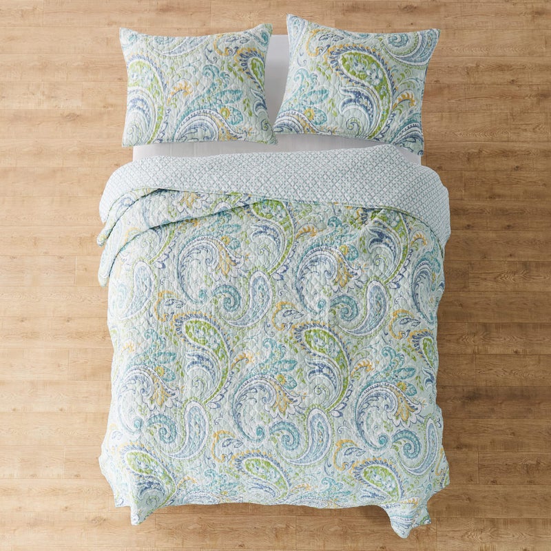Levtex Home Cortona Paisley King Quilt Set, Green, 100% Cotton, Reversible - Image 3